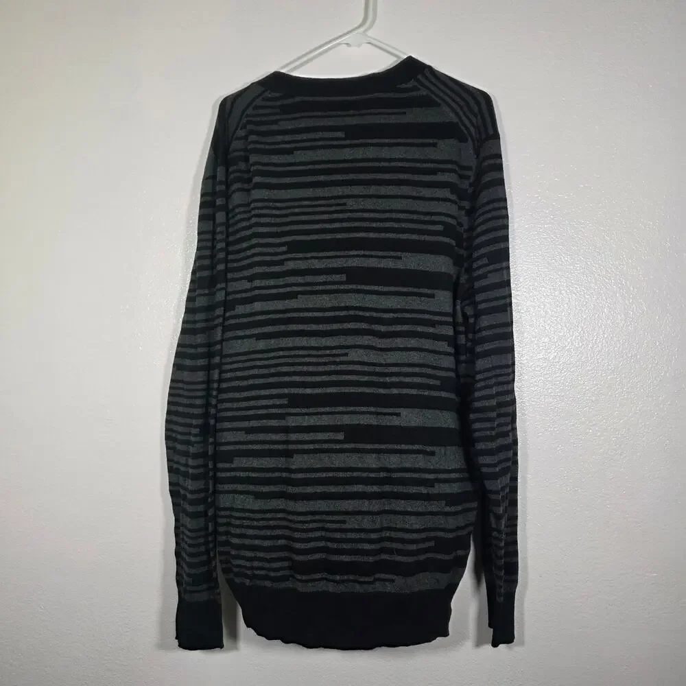 Shaquille O’Neal XLG Black Sheer Striped Button Front Cardigan Men’s XLT